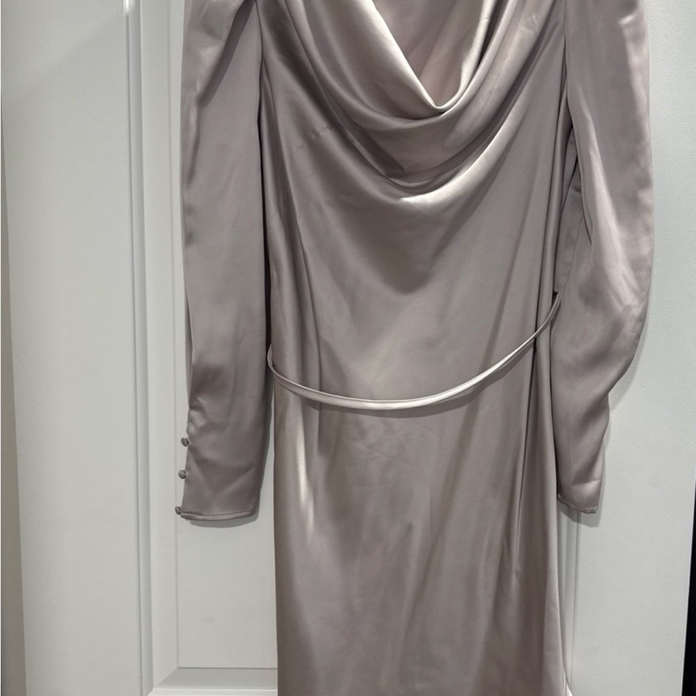 River Island Gray Ruched Cowl Neck Gown